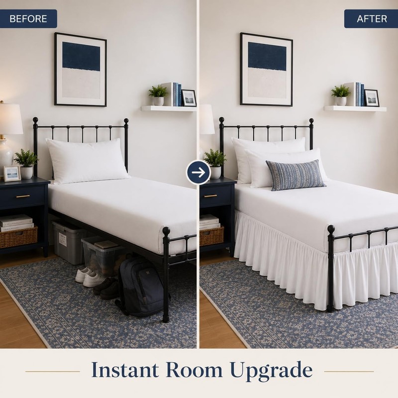 Rajlinen Dorm Room Bed Skirt 100 Microfiber Extra Long Tailored Drop Dust gallery
