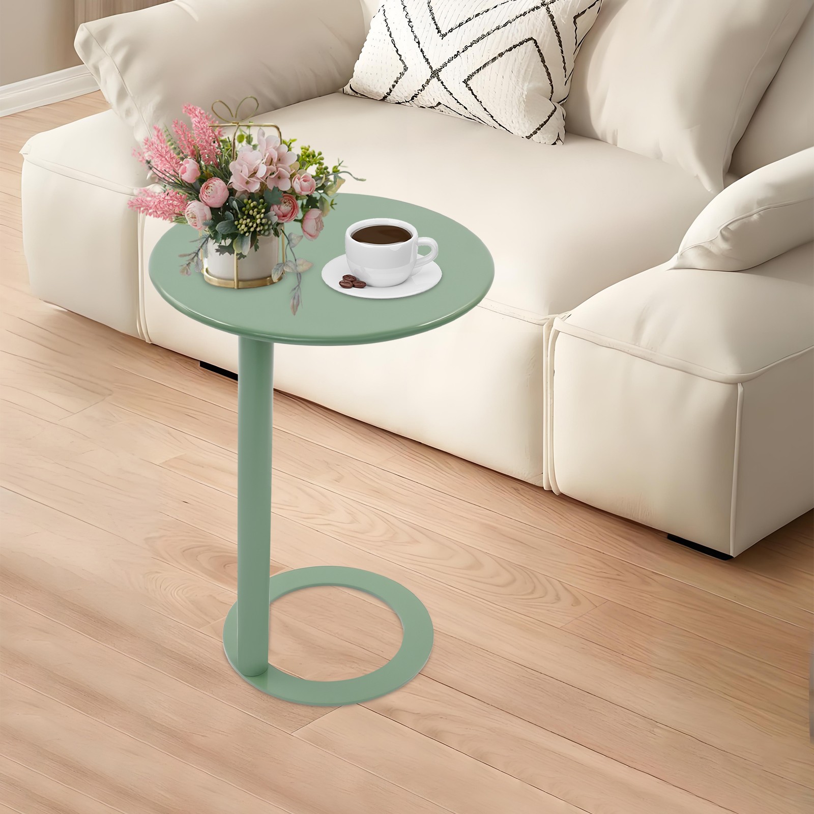 Iron Coffee Table with 30kg Load Capacity Free Standing C-Shaped Sofa Side Table gallery