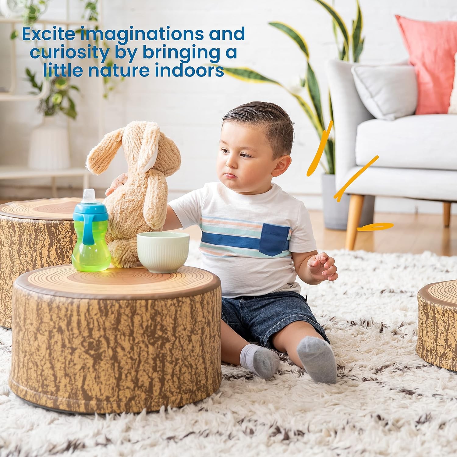 ECR4Kids SoftZone 3pc Tree Stump Stool Set Chocolate Classroom Soft Seating gallery