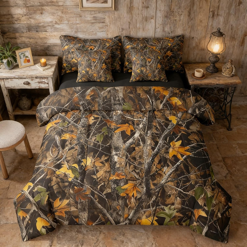 Rustic Camo King Bedding Set - 7 Piece Woodland Comforter & Sheets gallery