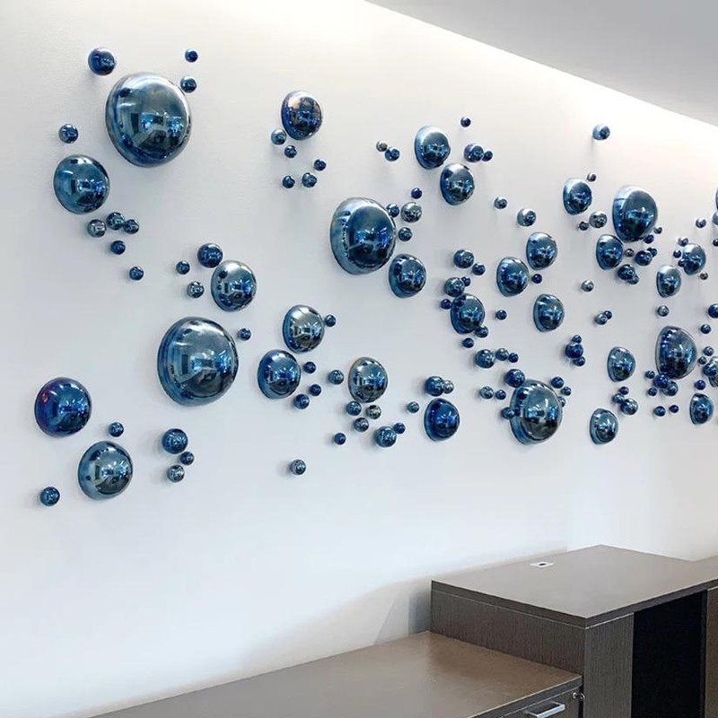 Hematite Silver Blue Sphere Floating Ball Wall Sculpture 3 in Round Metal Shiny gallery