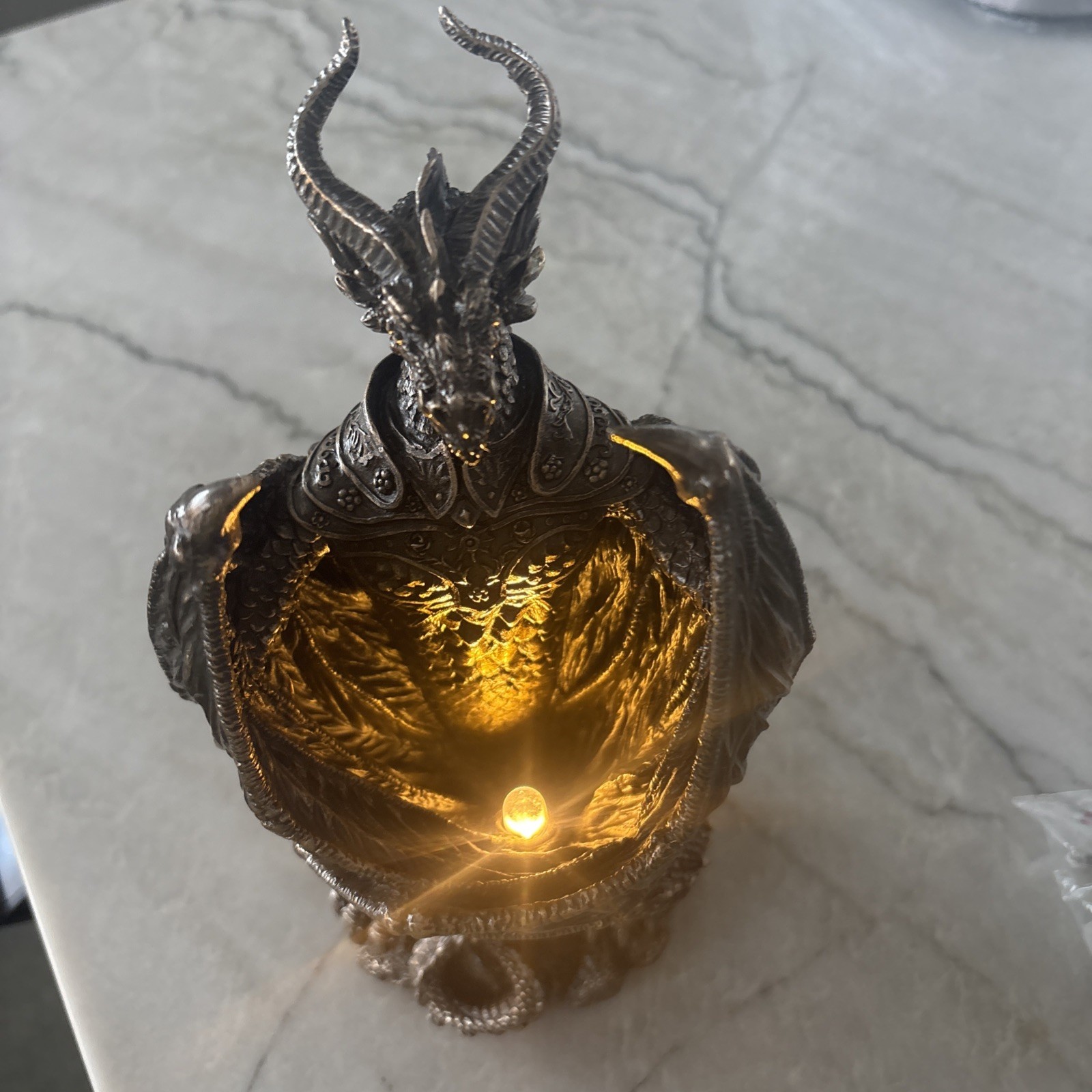 Stunning Cold Cast Bronze Armoured Dragon Led Night Light Statue New w Box Works gallery