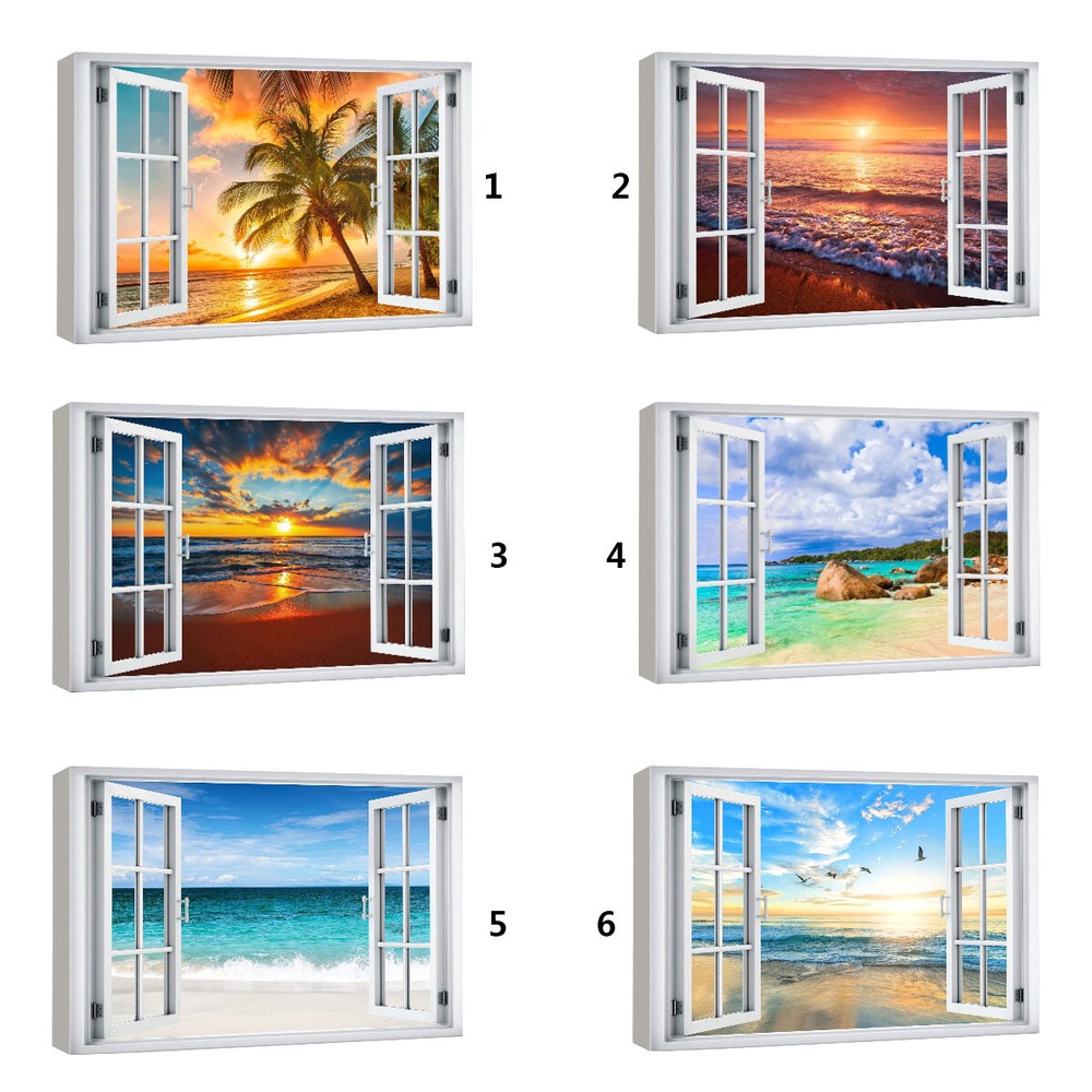 Beach Nature Landscape Window View Canvas Wall Art Framed Art Print