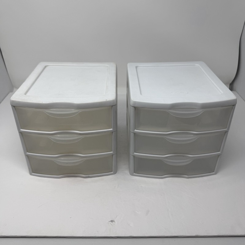 (2) 3-Drawer Sterilite Plastic Tabletop Freestanding Storage Unit White/Clear gallery