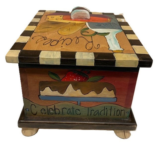 Sticks Handmade - Wine Hand Carved & Painted Wooden Recipe Box - BOX006-wine gallery