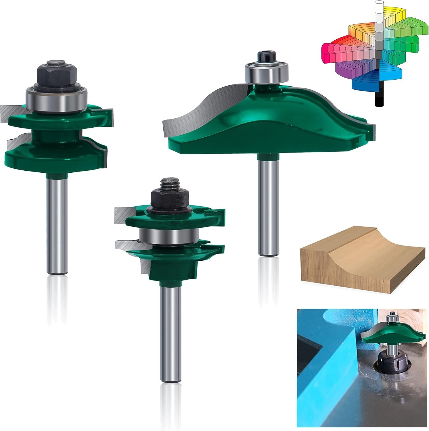 PEALIFE Stile Router Bit Set Raised Panel Rail 1/4 Inch Shank 3pc, Black gallery