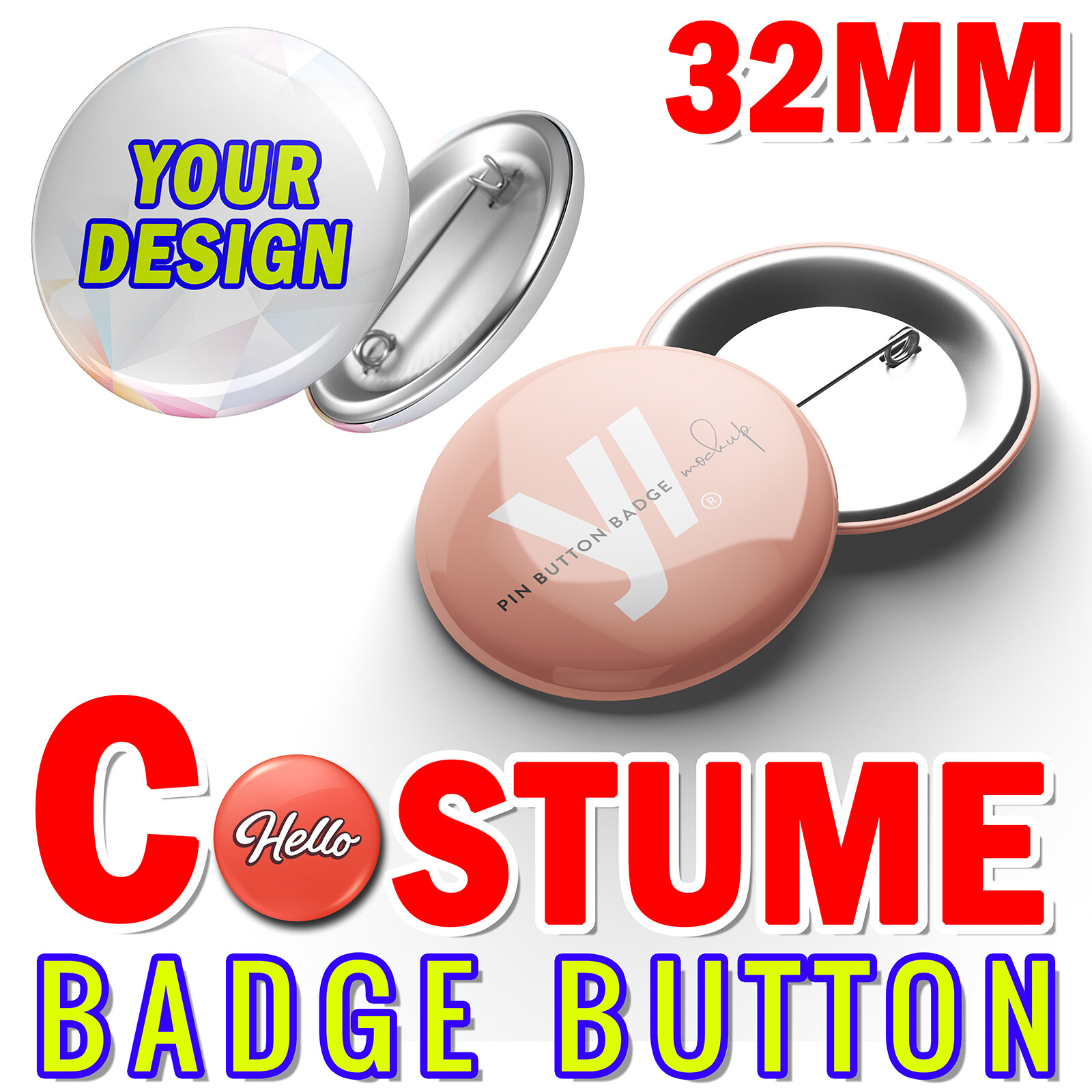 CUSTOM BADGE BUTTON PINS - Birthdays/Hens Night/Sports - 5 Pc (32mm/1.25inch) gallery