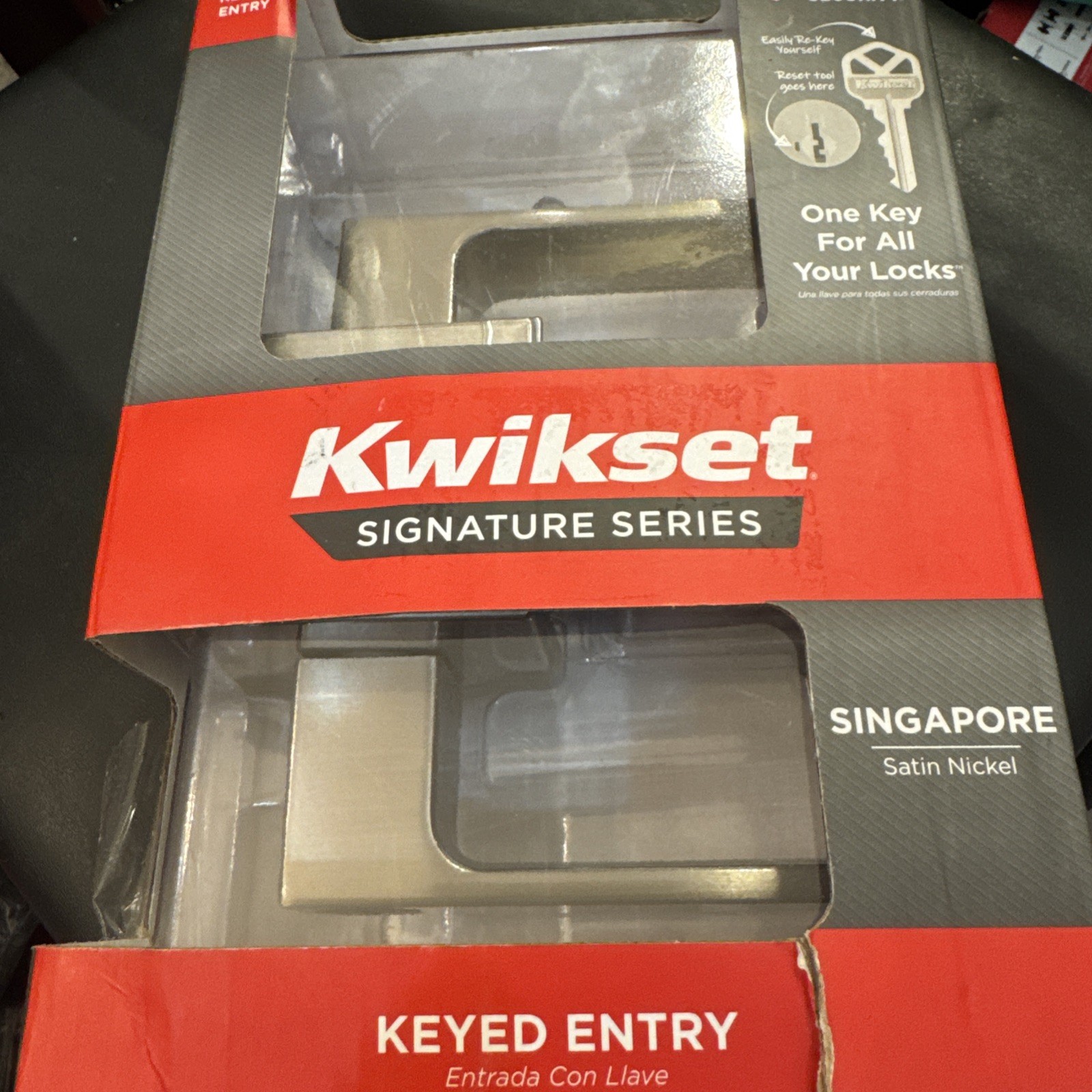 Kwikset Singapore Square Keyed Entry Door Handle SmartKey Satin Nickel 97402-911 gallery