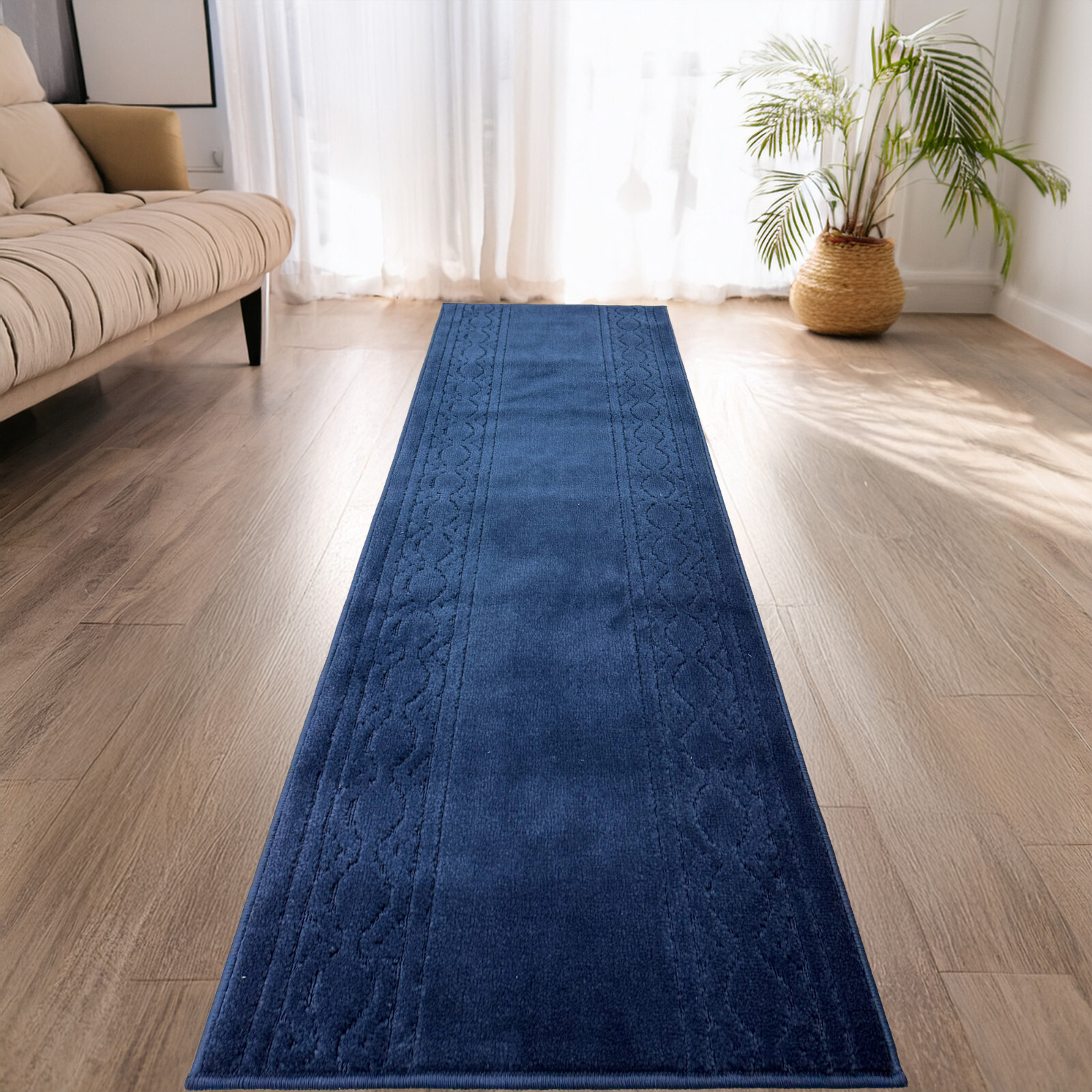 Custom Size Anti-Slip Soft Pile Moroccan Navy Design Runner Rug gallery