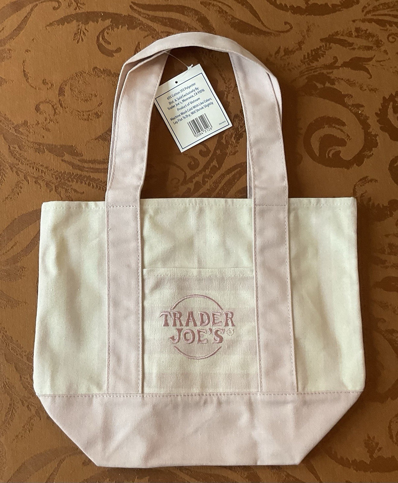 New Trader Joe’s Limited Mini Canvas Tote Bag 2026 Summer Striped Pastel Pink gallery