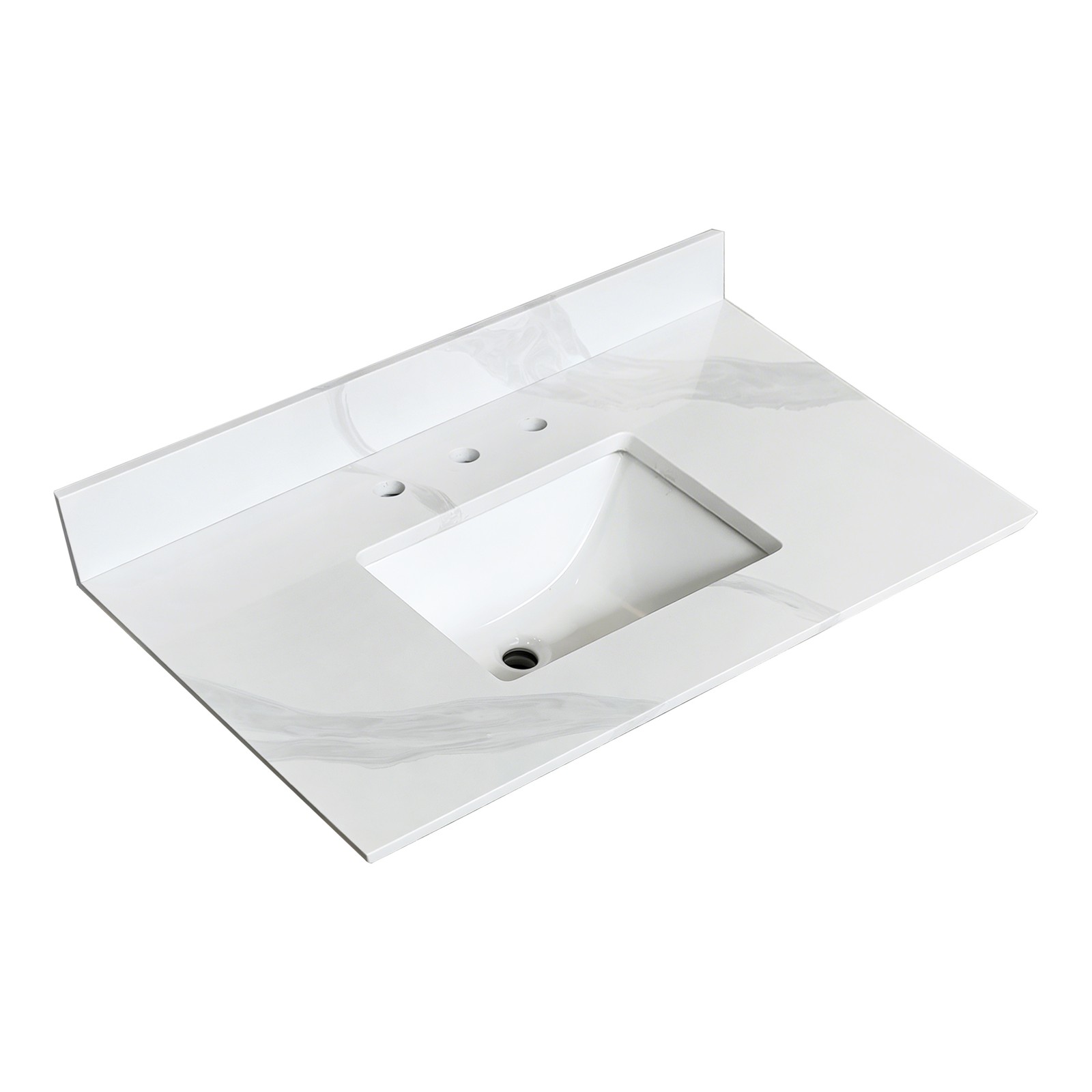 37in Quartz Bathroom Vanity Top Undermount Single Sink +Backsplash+3 Faucet Hole gallery
