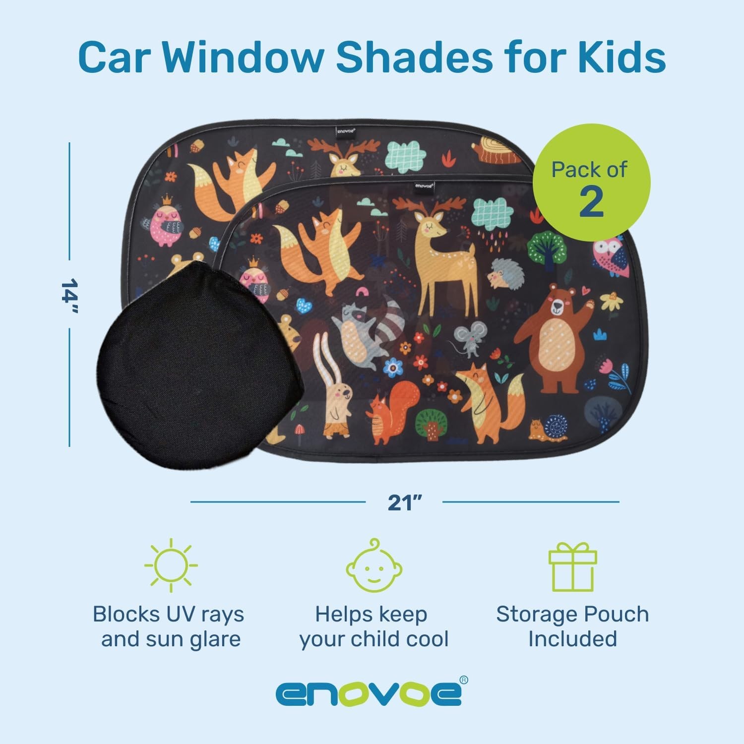 2 Pack Animals Cartoon Car Window Sun Shades for Kids - 21x14 Inches - Baby Sun gallery
