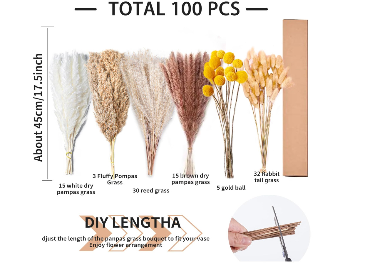 100 PCS Pampas Grass Natural Dried Reed Flower Bunch Home Wedding Decor Bouquets gallery