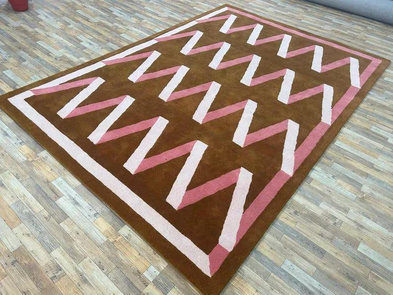 Geometric Brown Hand Tufted 100 % Nz Wool Area Rug gallery