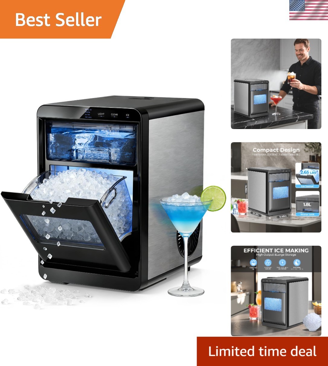Fast Ice-Making Nugget Ice Maker - Portable 44LB/Day for Office Parties and Bars gallery