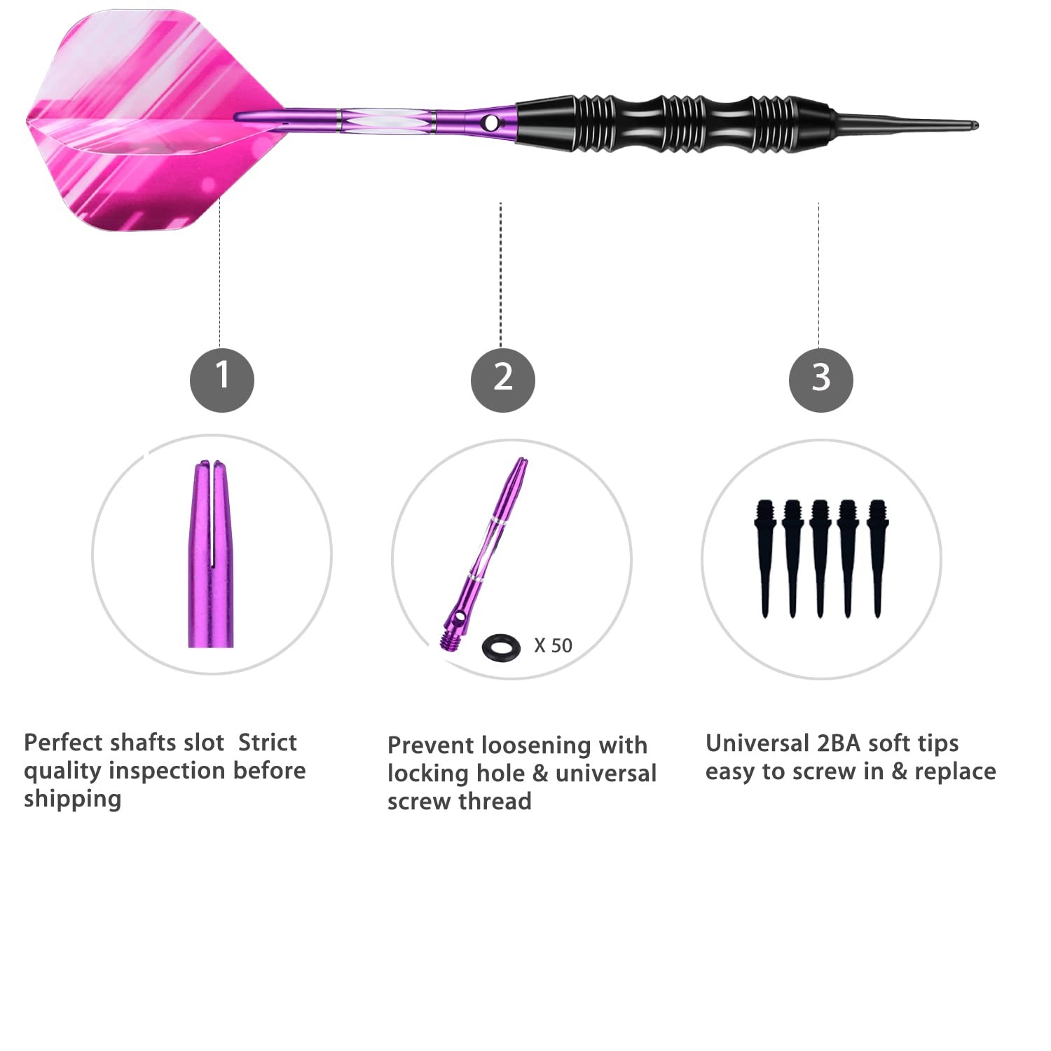 sanfeng Soft Tip Darts Set 20 Grams with Purple Aluminum Shafts PURPLE 2 gallery