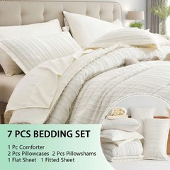 7 Piece Queen Comforter Set Grey Tufted Bed in a Bag Bedding