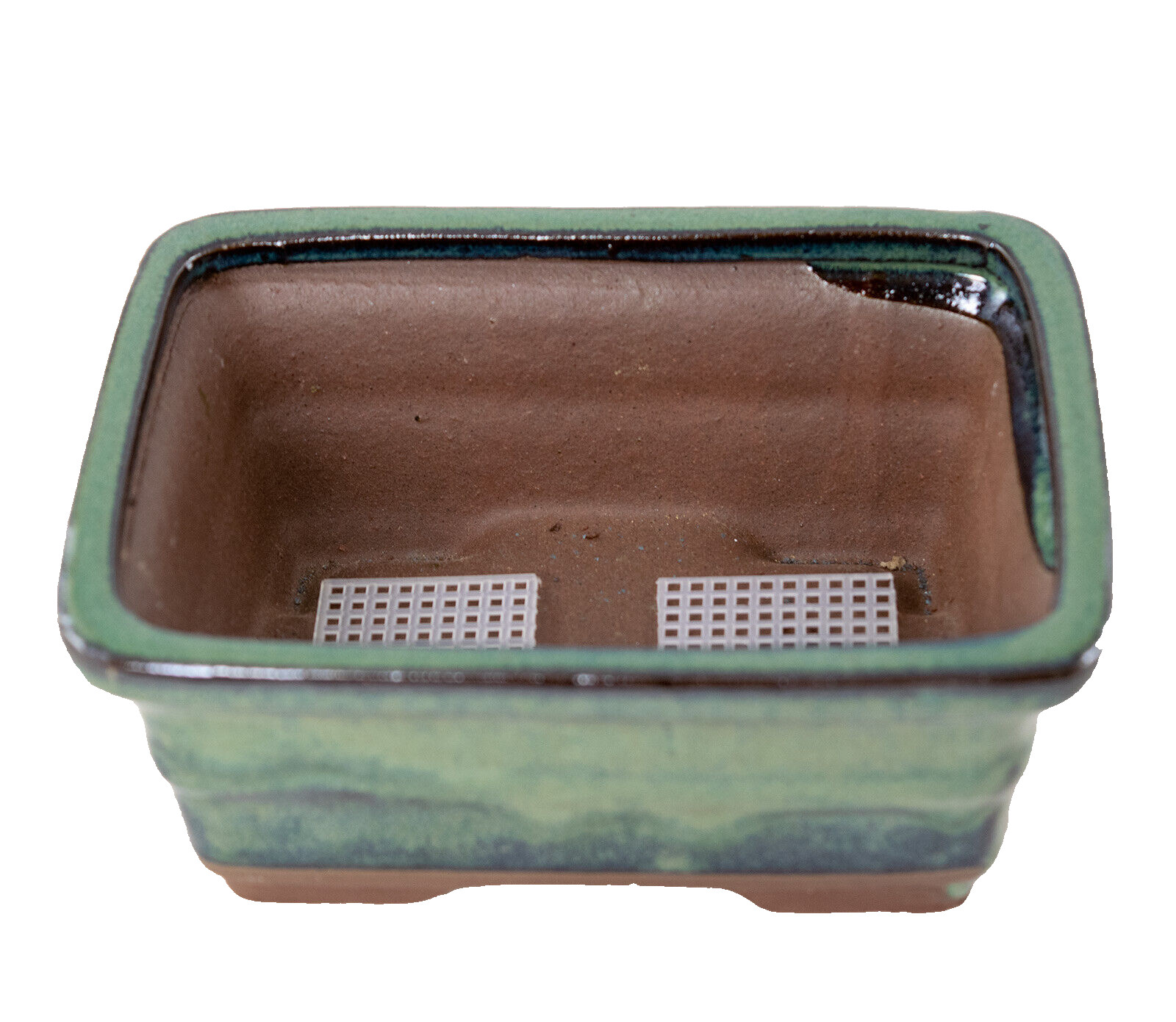 Rectangular Shohin Bonsai, Succulent Pot 6"x 4.5"x 2.5" with Mesh - Green Stain gallery