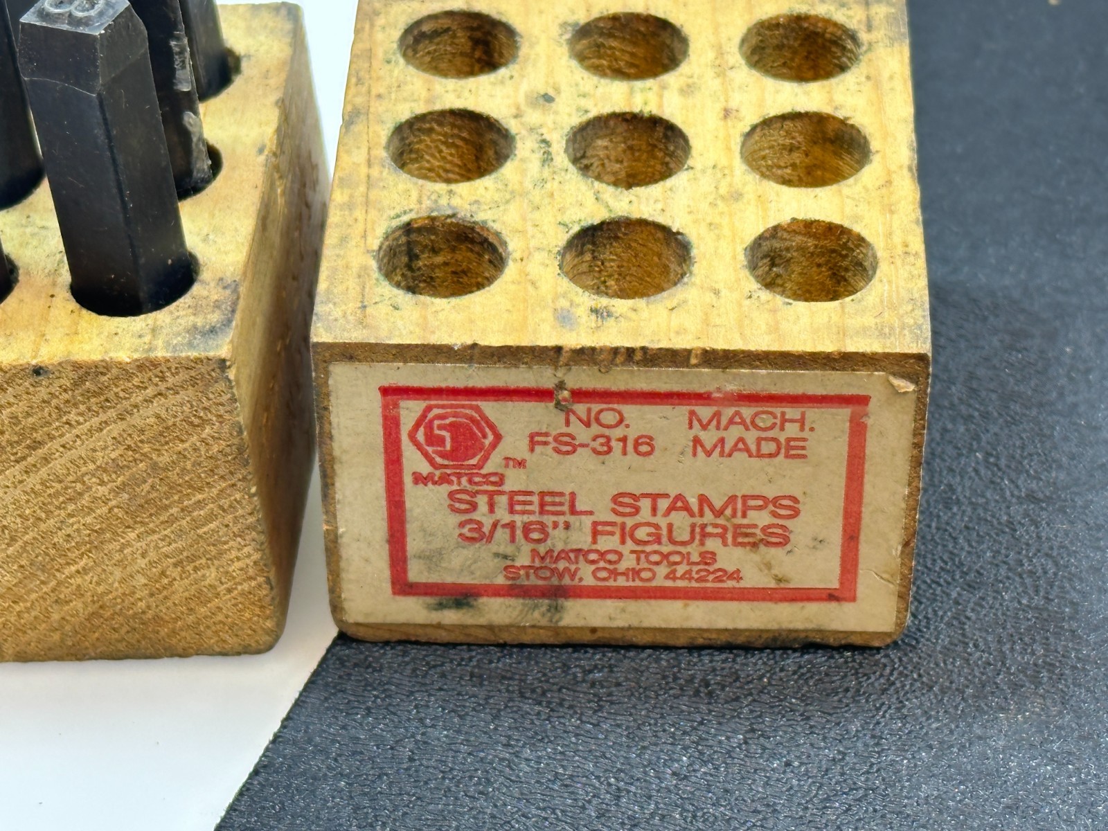Matco Tools FS-316 9pc Steel Stamps Set 3/16" Numbers 0-8 w/ Wood Case Box gallery