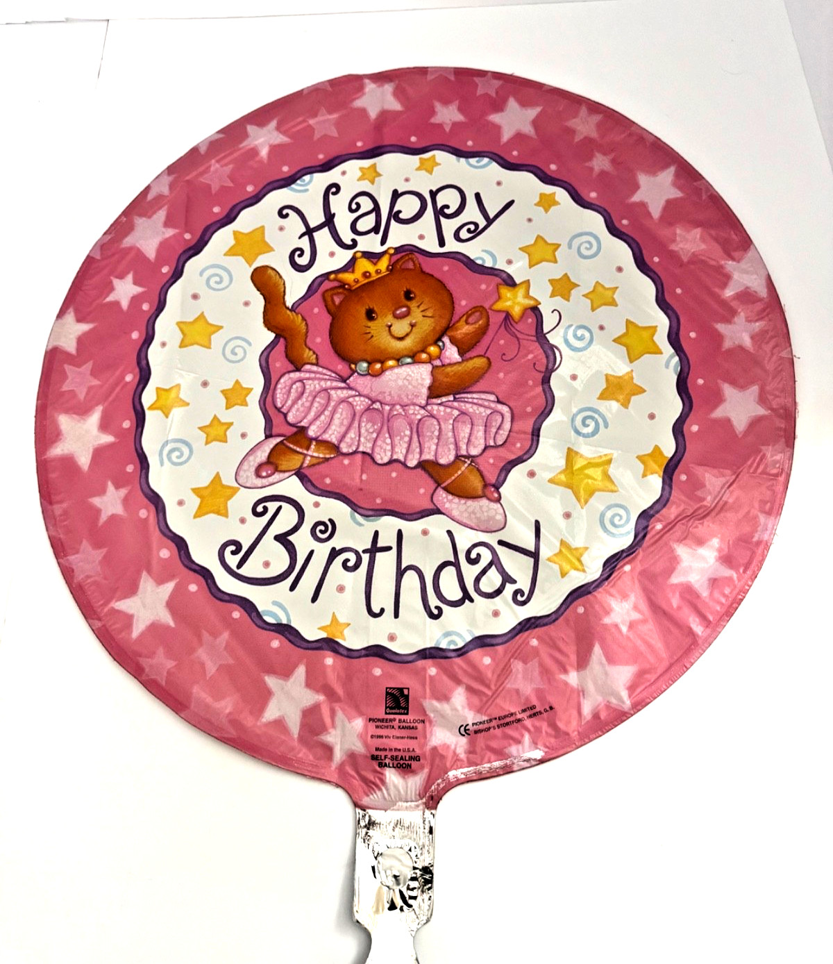 18" Happy Birthday Foil Balloon - Kitty Ballerina - Pink & yellow Stars - Party gallery