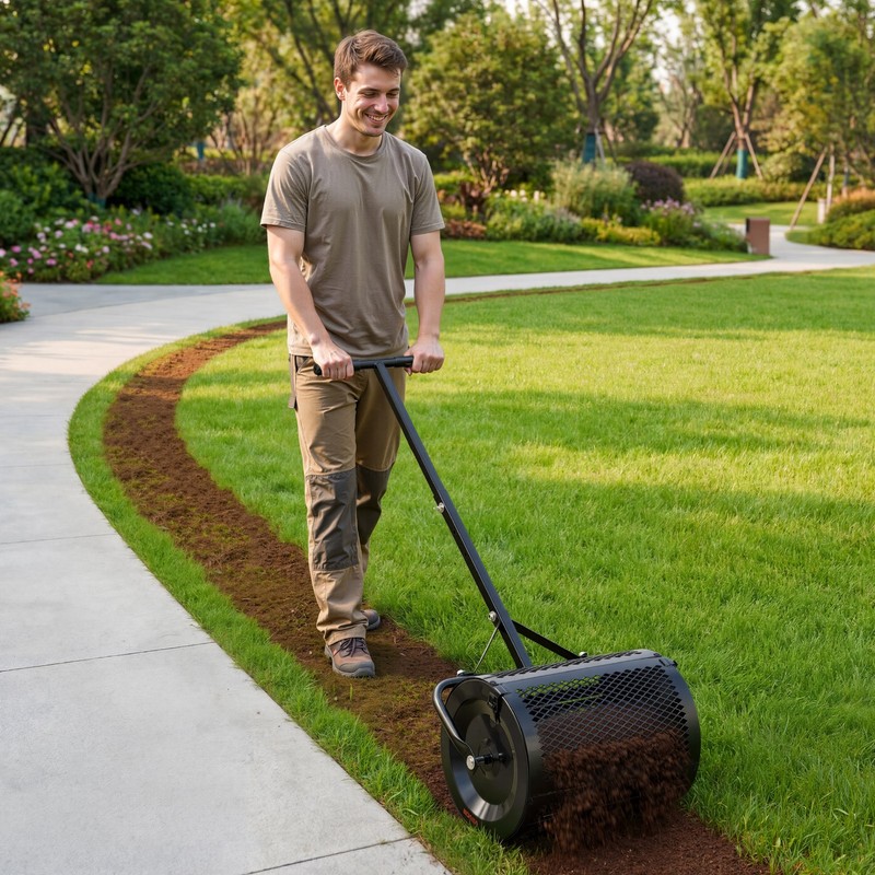 VEVOR Compost Spreader Peat Moss Spreader 16.5" with T-Shaped Handle for Yard gallery