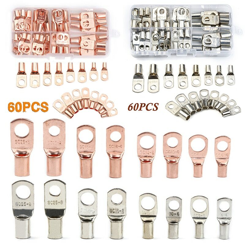140Pcs Assortment Bare Ring Terminals Tinned Copper Battery Lugs Wire Connectors gallery