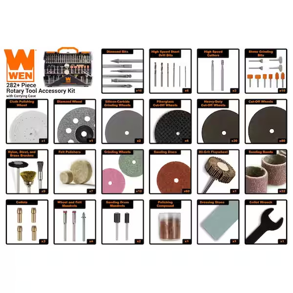 Assorted Rotary Tool Accessory Kit with Carrying Case 282-Piece for WEN & Dremel gallery