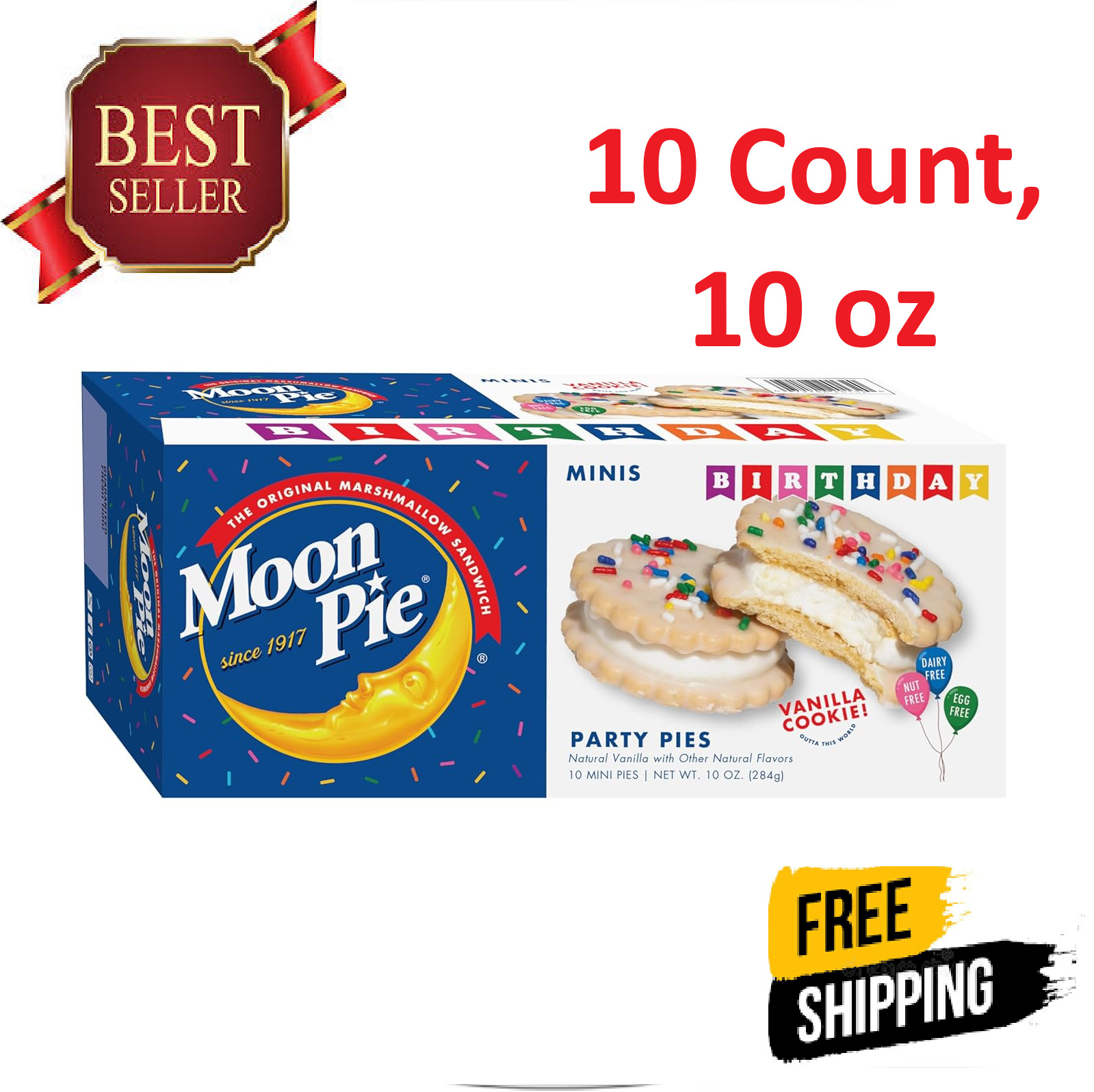 MoonPie Birthday Mini Party Pies, Vanilla Cookie, 10 Count, 10 oz, Dairy Free gallery