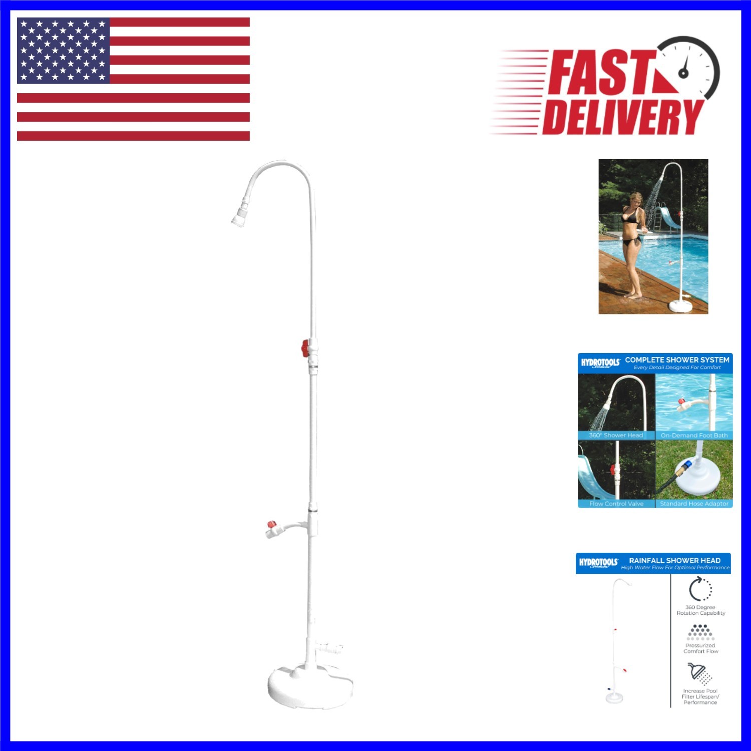 Convenient 7ft Poolside Shower: Adjustable Head & Foot Wash Feature Included gallery