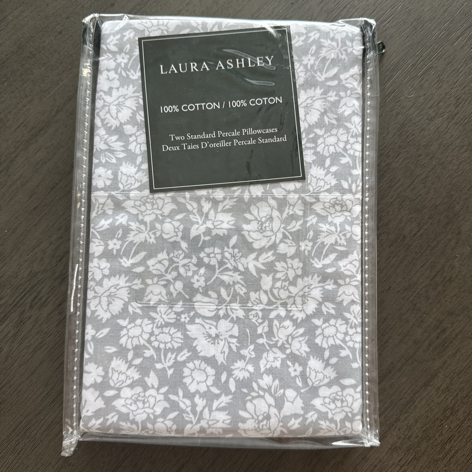 Laura Ashley Standard Pillowcase Set 2 HEIRLOOM DITZY Floral 100%Cotton Gray NEW gallery