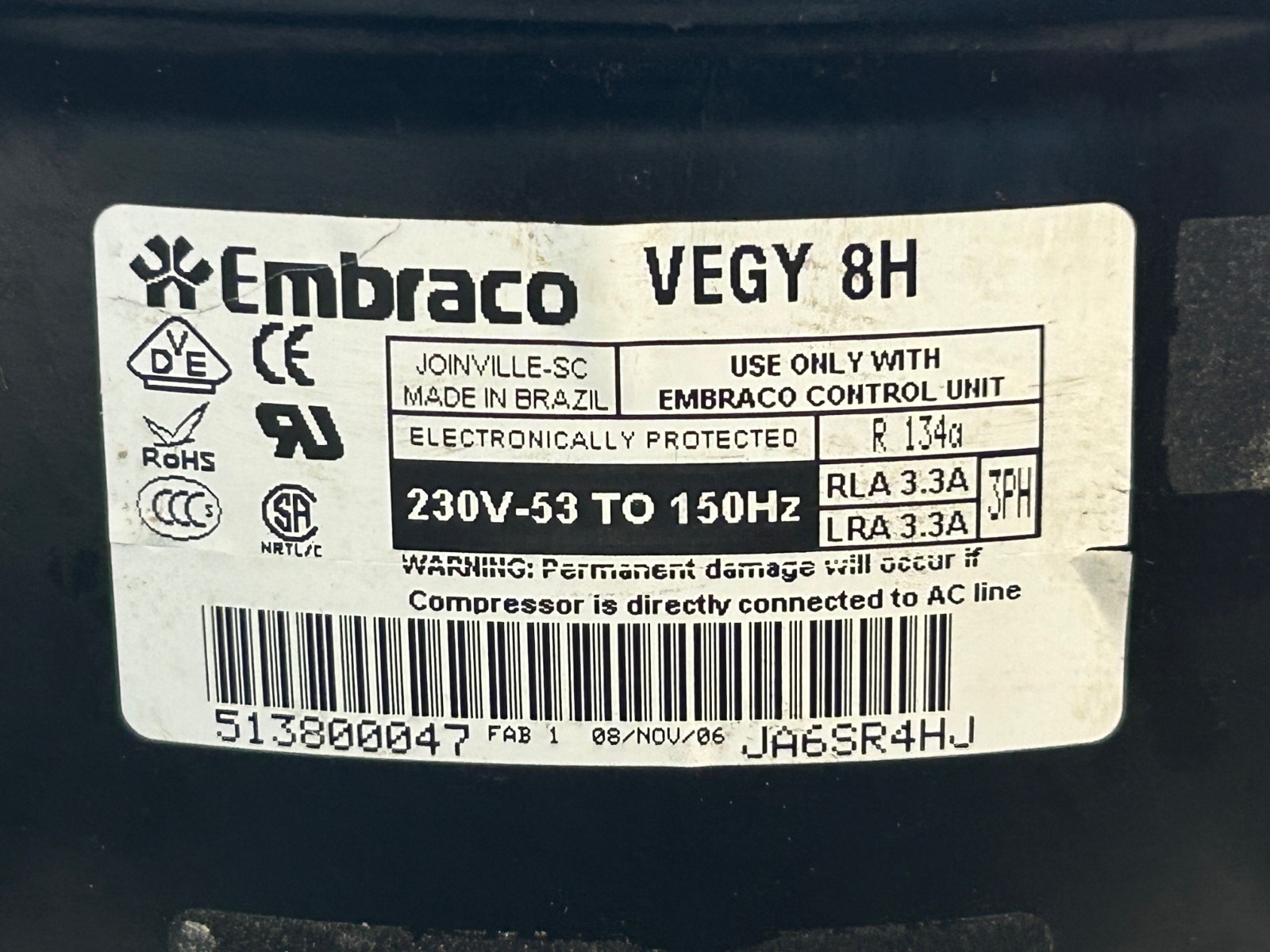 Whirlpool Viking Refrigerator Compressor VEGY 8H W10841139 G5097976 WR87X10111 gallery