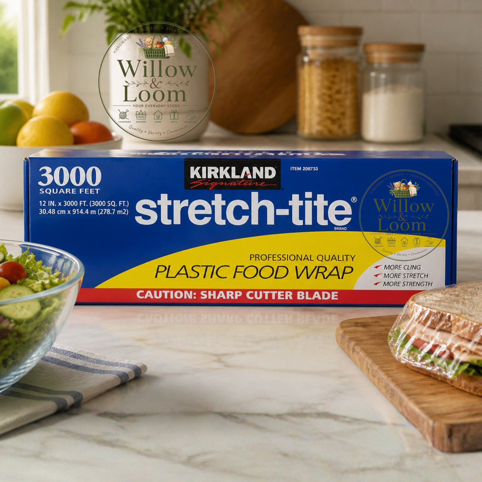 Kirkland Signature Stretch Tite Plastic Food Wrap 3000 Square Feet With Cutter gallery