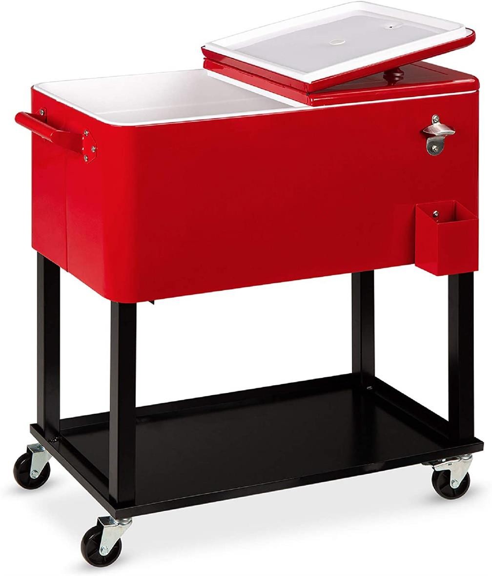 Rolling CoolerCart 80QT Patio Cooler Ice Chest Party Cooler Cart Camping BBQ gallery