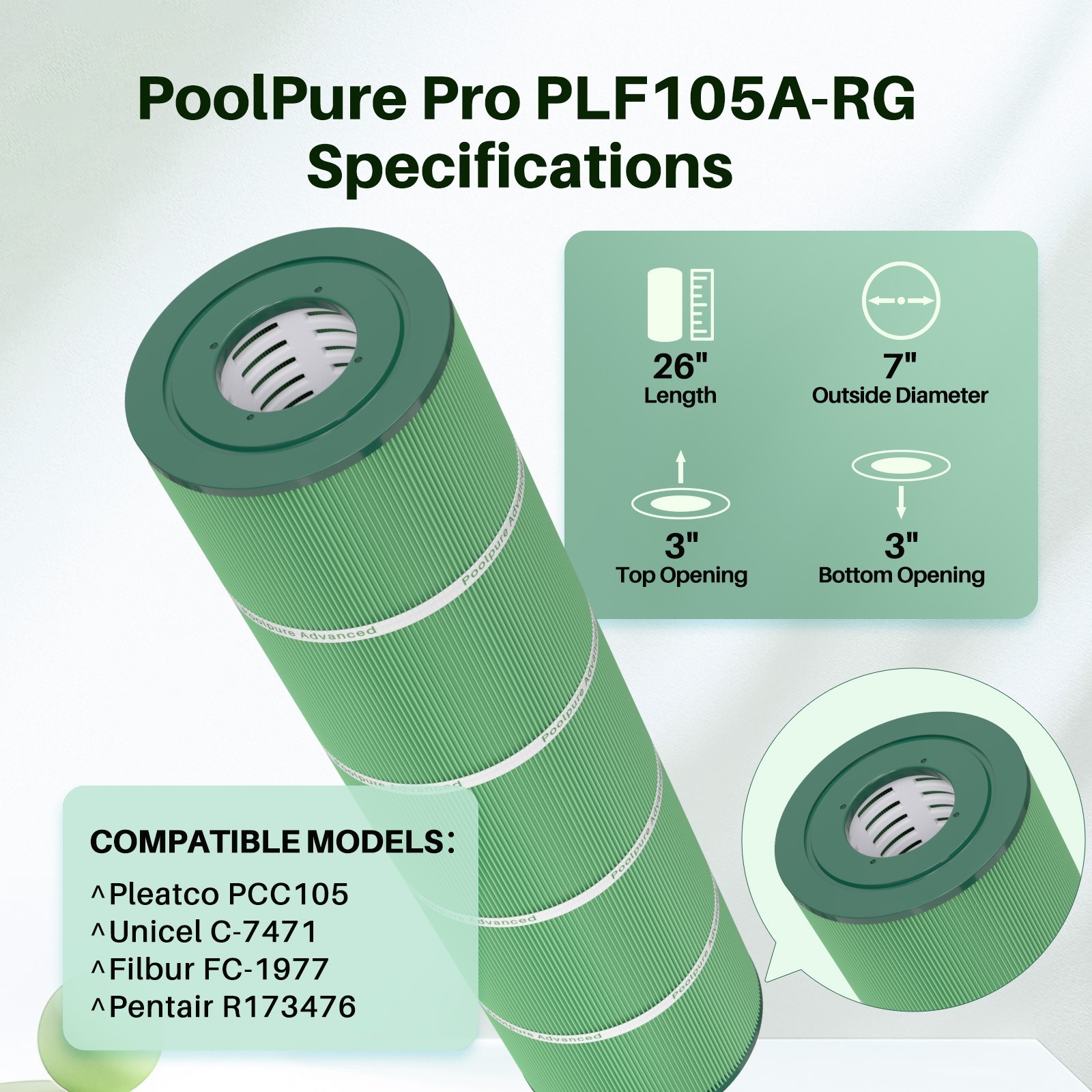 POOLPURE Biodegradable Antimicrobial Pool Filter, Compatible with Pentair CCP420 gallery