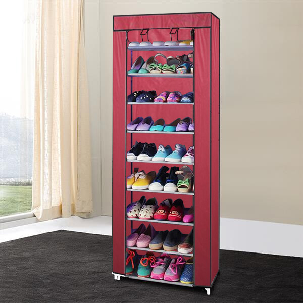 10 Layer 9 Shelf Shoe Rack Dustproof Shoes Cabinet Storage Organizer with Cover gallery
