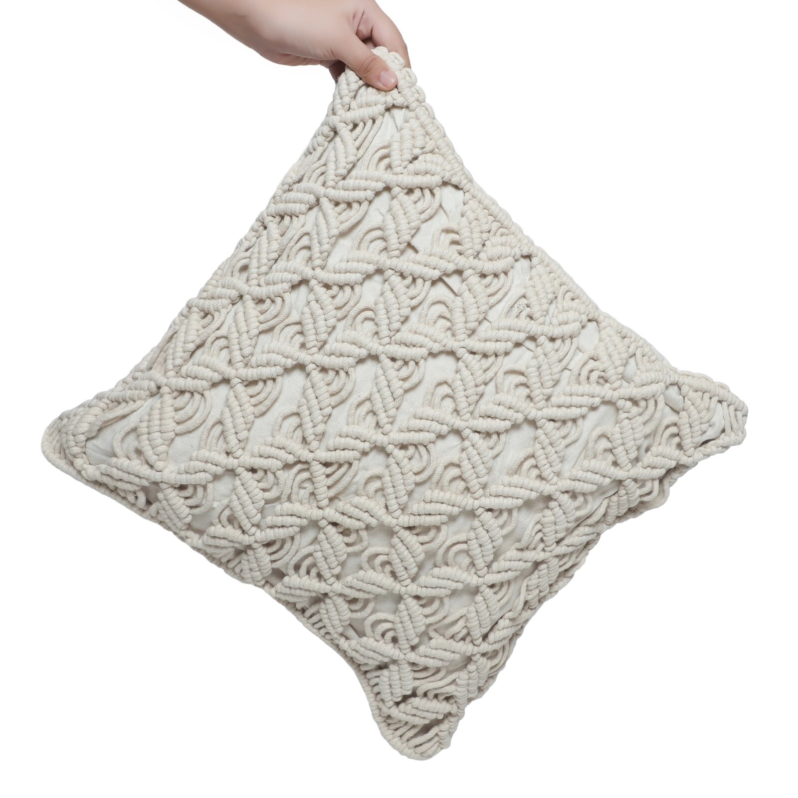 Macrame Cushion Cover handmade cotton - Natural/Off White Color #3 gallery