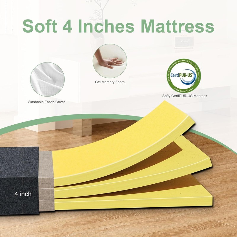 Tri-Fold Folding Mattress 4 inch Memory Foam Mattress Topper with Washable Cover gallery
