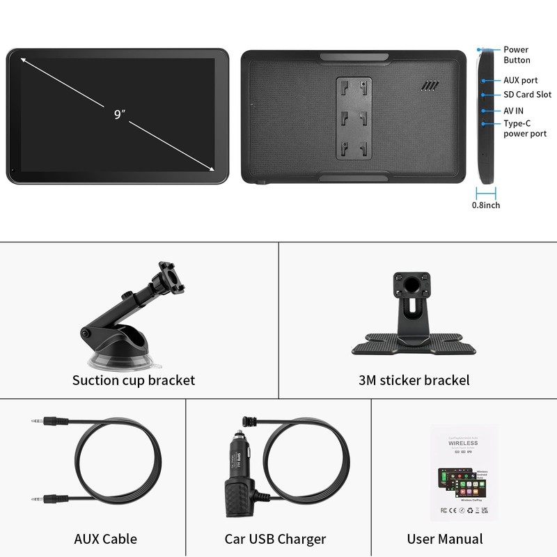 CarPlay Screen for Car, 9'' Wireless CarPlay & Android Auto - Smart Portable ... gallery