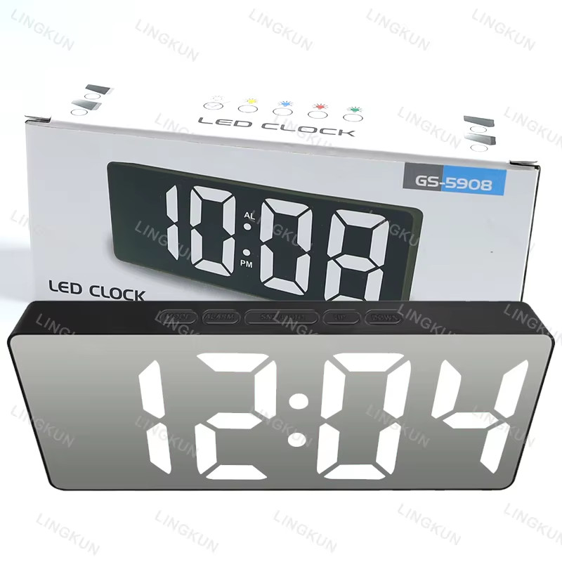 LED Mirror Digital Alarm Clock Large Display Silent Desk Clock gallery