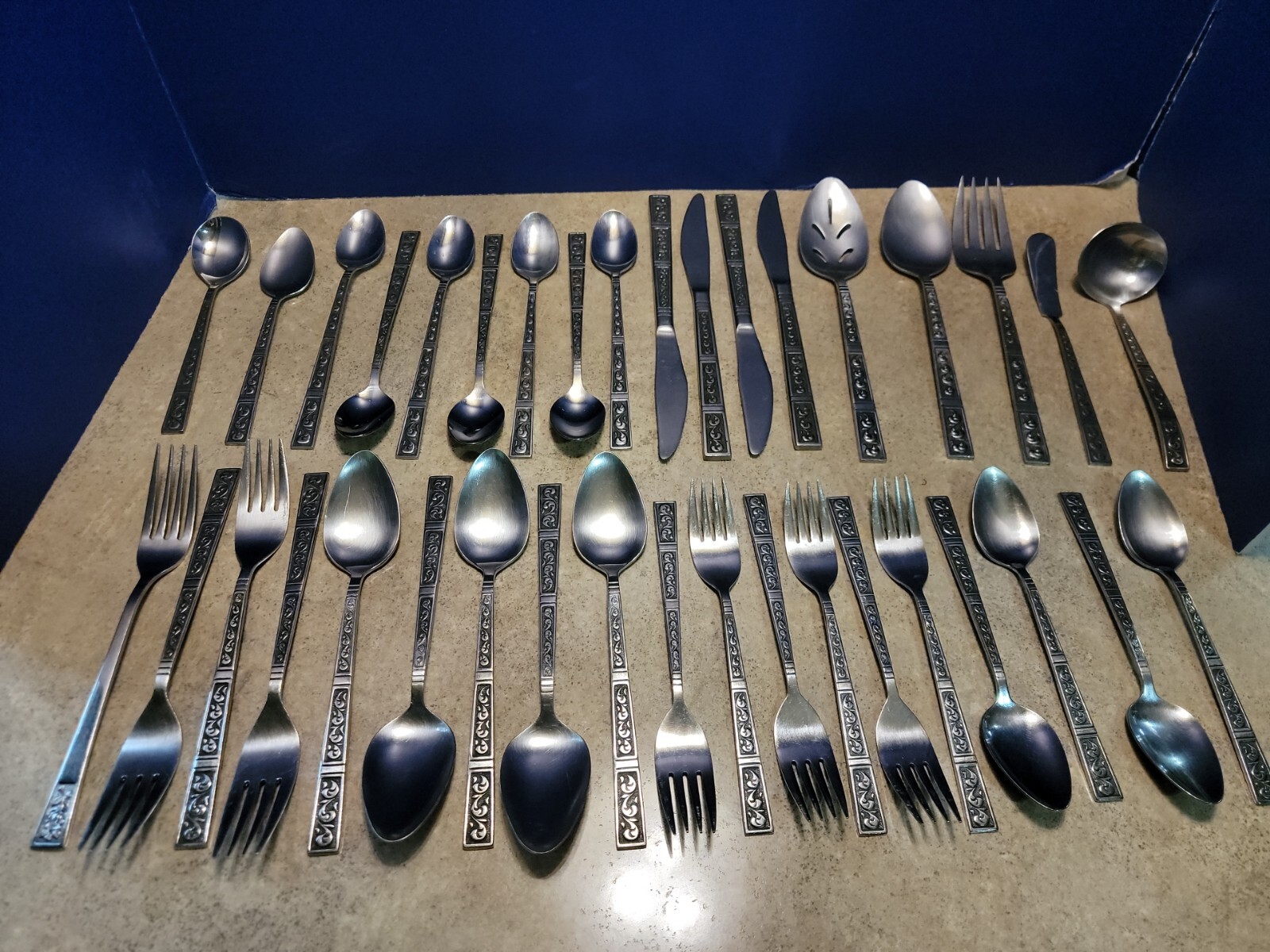 RIVIERA Stainless Steel Scroll Flatware MCM Japan Lot Of 37 Misc Pieces Used gallery