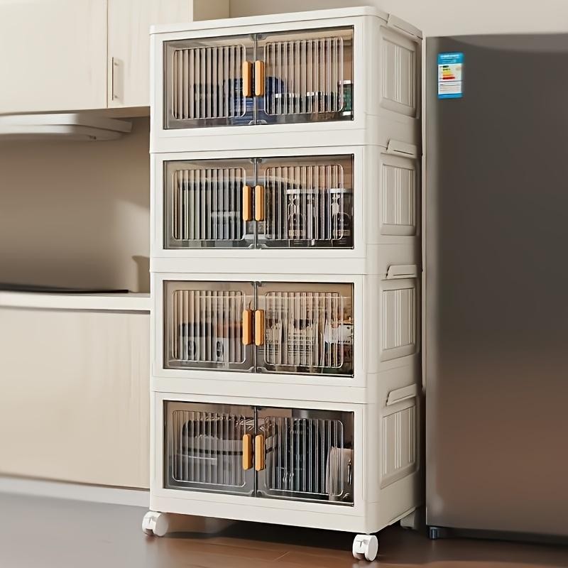 Stackable Storage Cabinet with Doors Wheels Multi Functional Organizer for Home