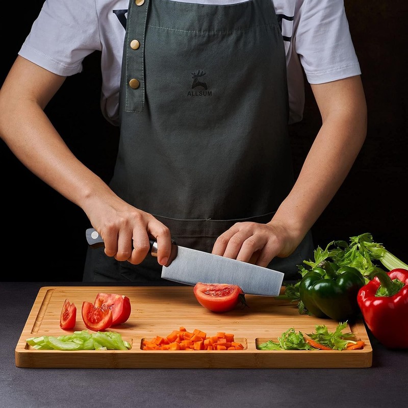 Reversible 17" Bamboo Cutting Board with Juice Grooves and Compartment Design gallery