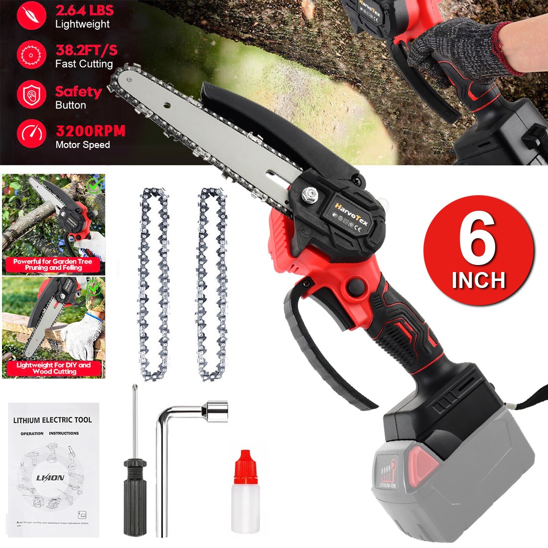Cordless Chainsaw for Milwaukee 18V Battery 6 inch Handheld Mini Pruning Saw gallery