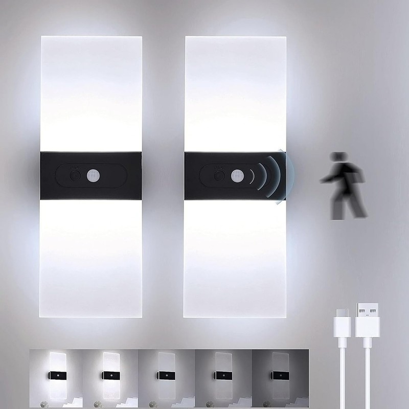 2PCS Motion Sensor Wall Sconces, Battery Operated Wall Sconce Rechargeable Light gallery