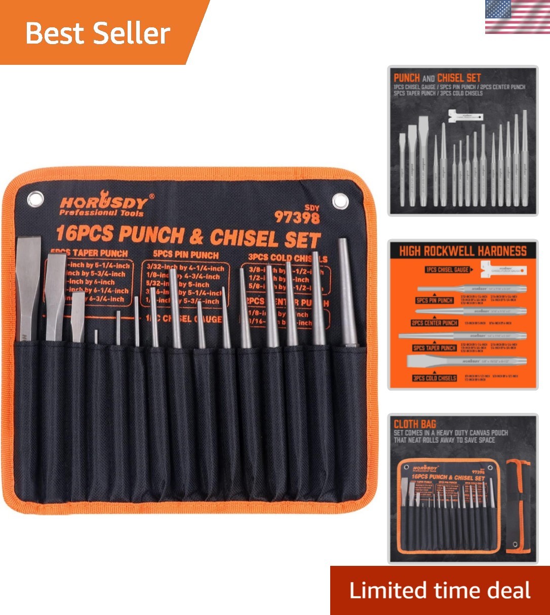 16-Piece Punch and Chisel Set, Including Taper Punch, Cold Chisels, Pin Punch... gallery