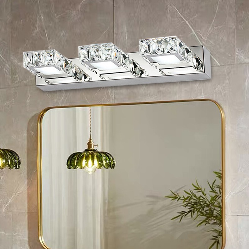 3 Square Lights Modern Bathroom Vanity Light LED Crystal Mirror Front Wall Lamp gallery