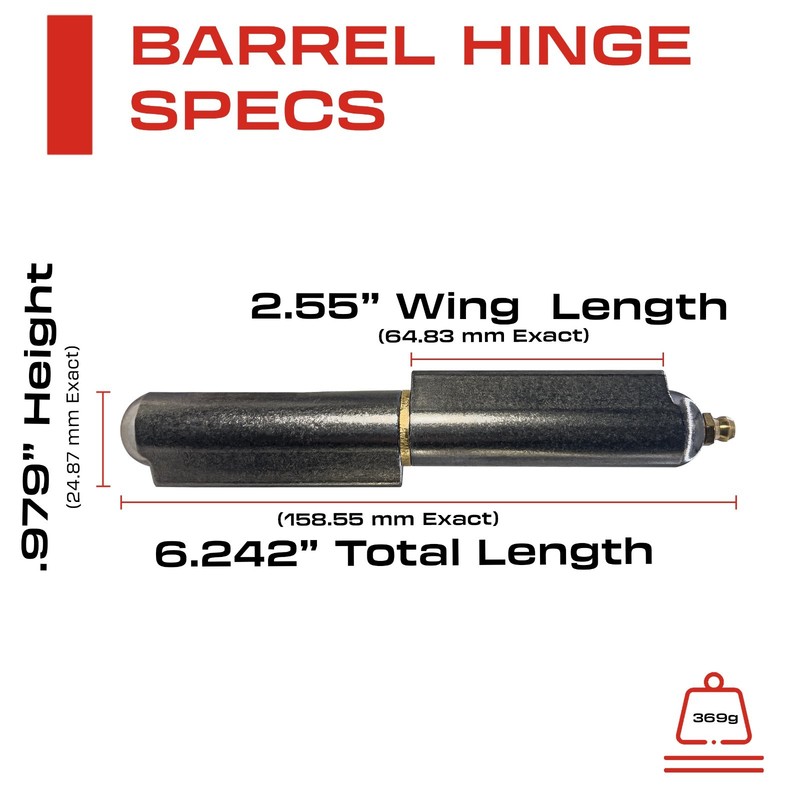 6” Weldable Bullet Hinges – Weld On Barrel Hinges – 6.24 Inch x .979 Inch gallery