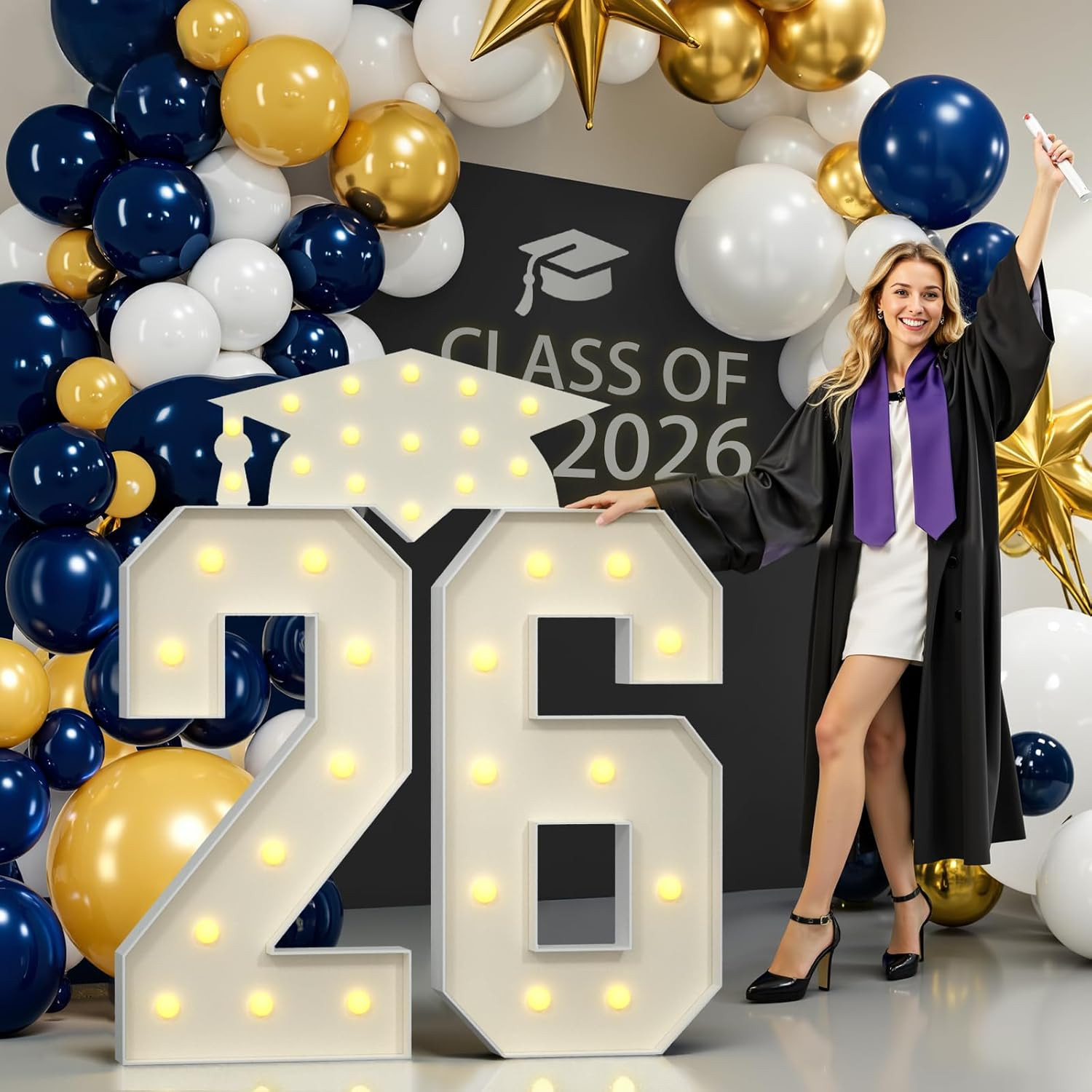 2026 Graduation Party Decorations - 4FT Light-Up Number 26 in White gallery