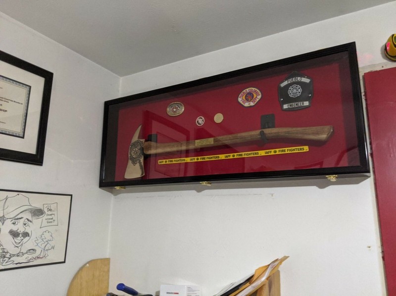 Axe Display Case Walnut LED Light Firefighter Fireman Badge Medal Wood Cabinet gallery