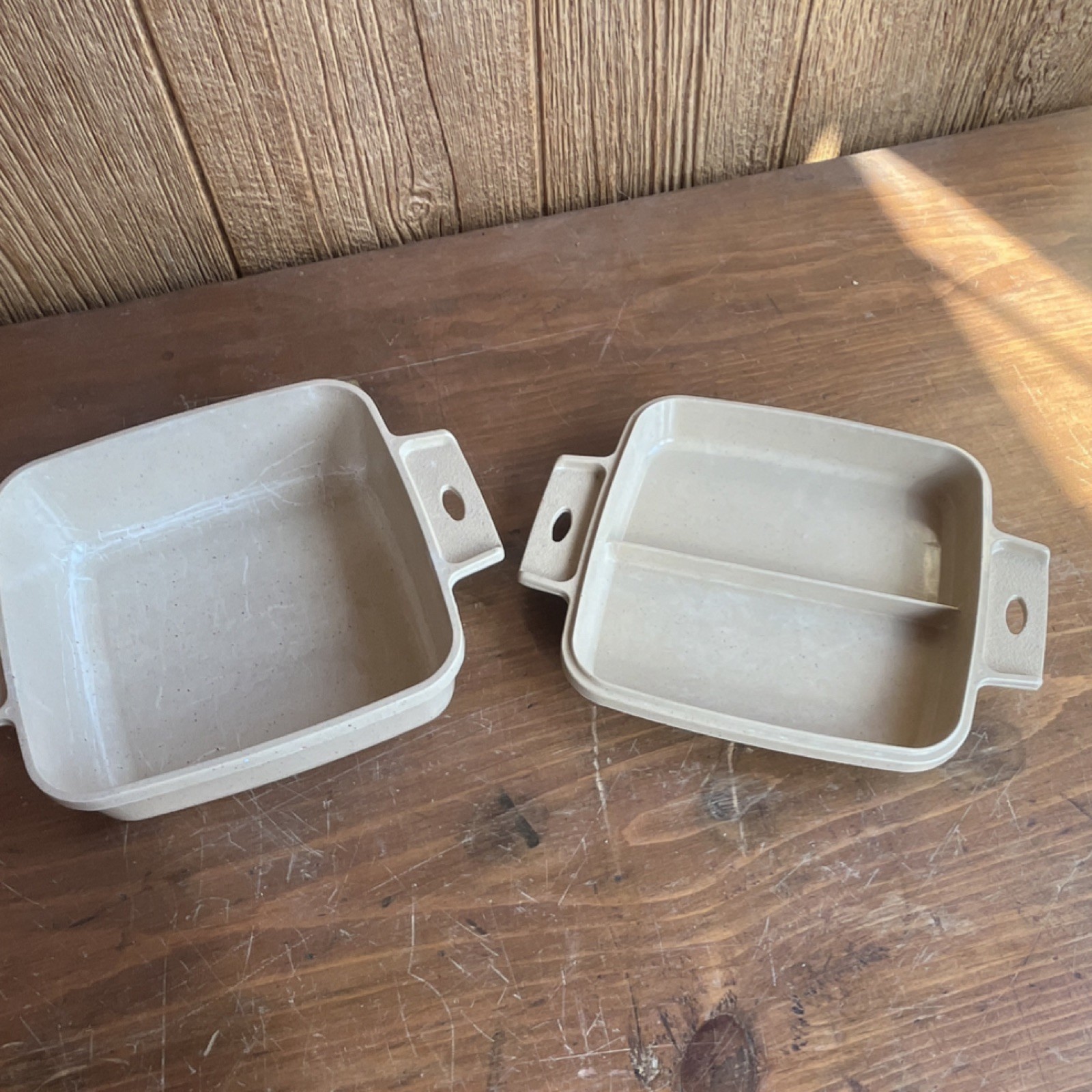 Vintage LittonWare 1 Qt Square Divided Casserole Dish Baking Pan Beige Melamine gallery